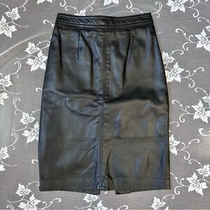 Vintage The Leather Ranch Genuine Leather Black Pencil Skirt Sz Small